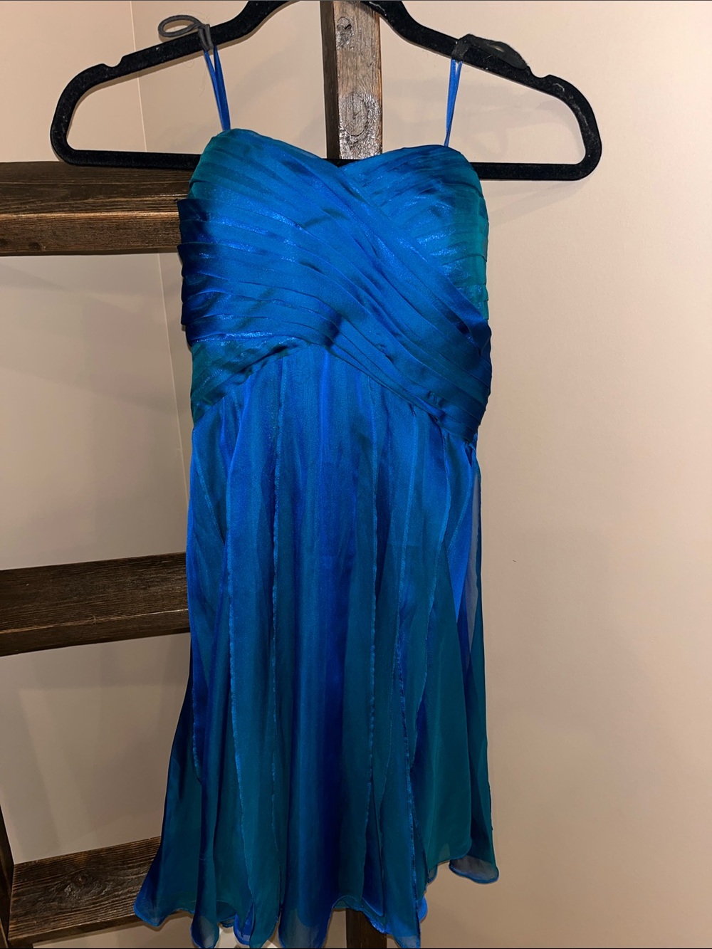 le chateau Strapless Blue-Green Chiffon Party Dress